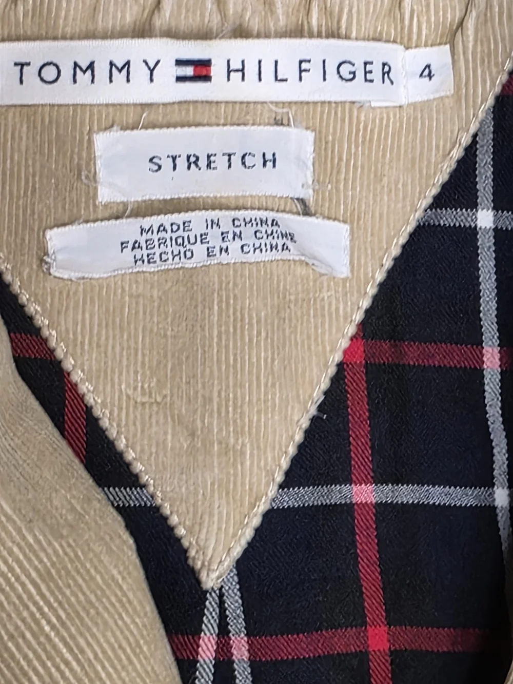 Tommy Hilfiger Y2K Tan Corduroy Long Trench Coat Plaid Lined Women's 4